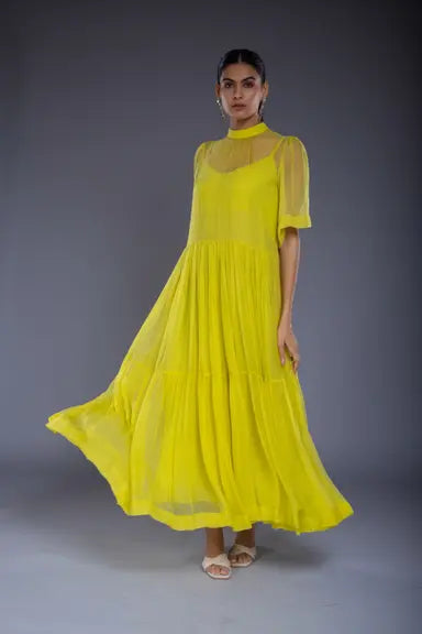 Robe évasée citron vert
