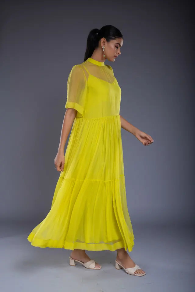Robe évasée citron vert