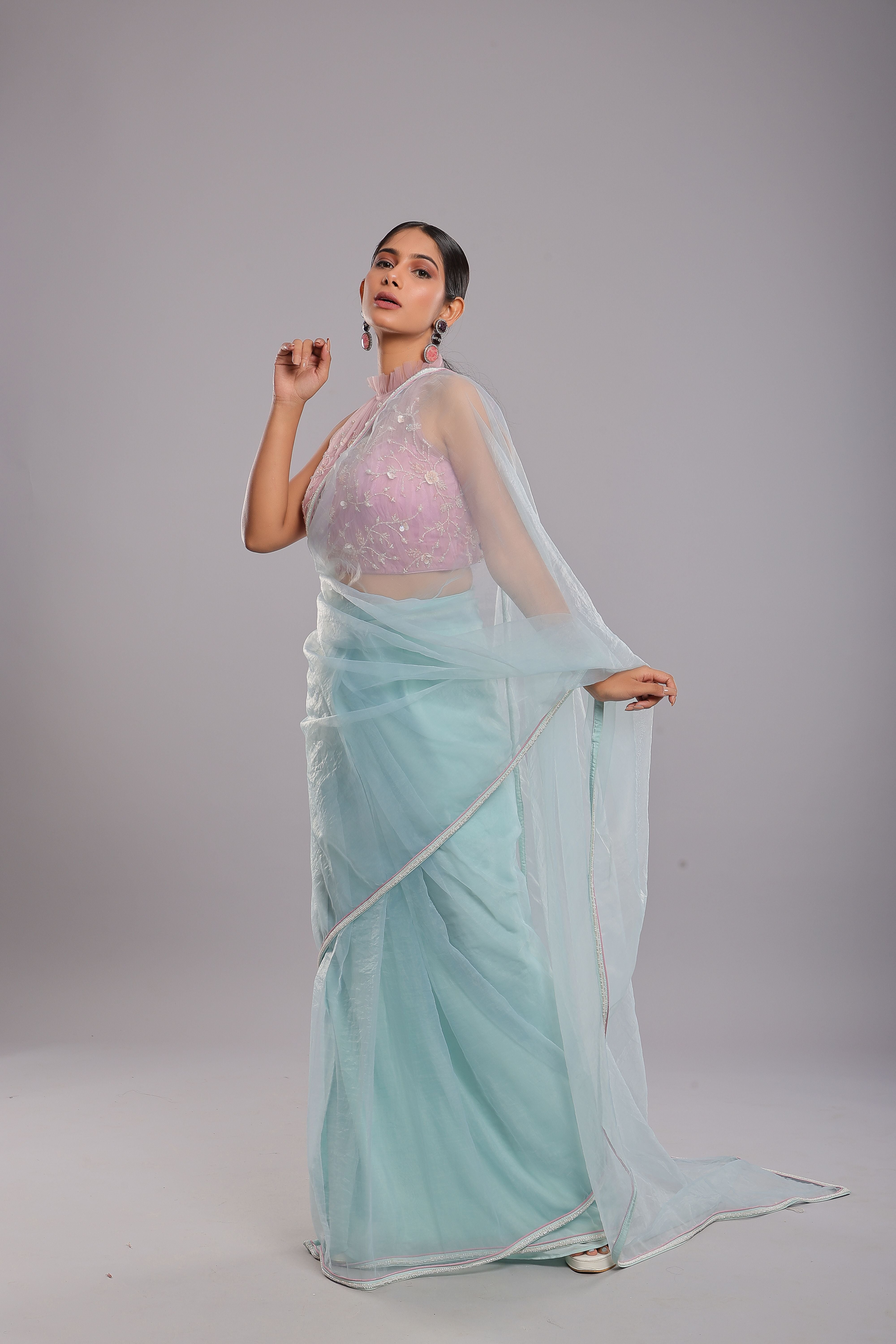 Glacial Beauty Handcrafted Saree Set