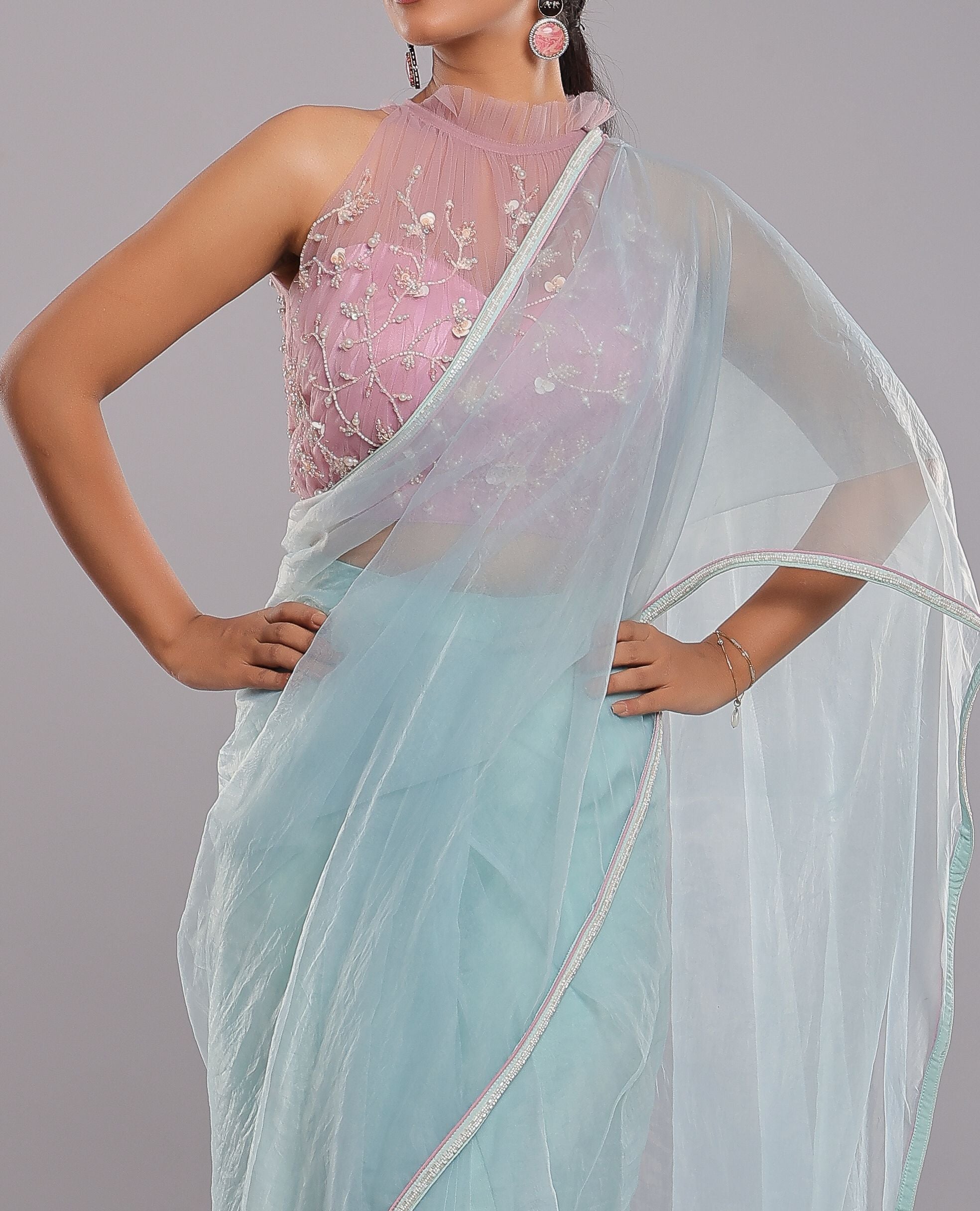 Glacial Beauty Handcrafted Saree Set