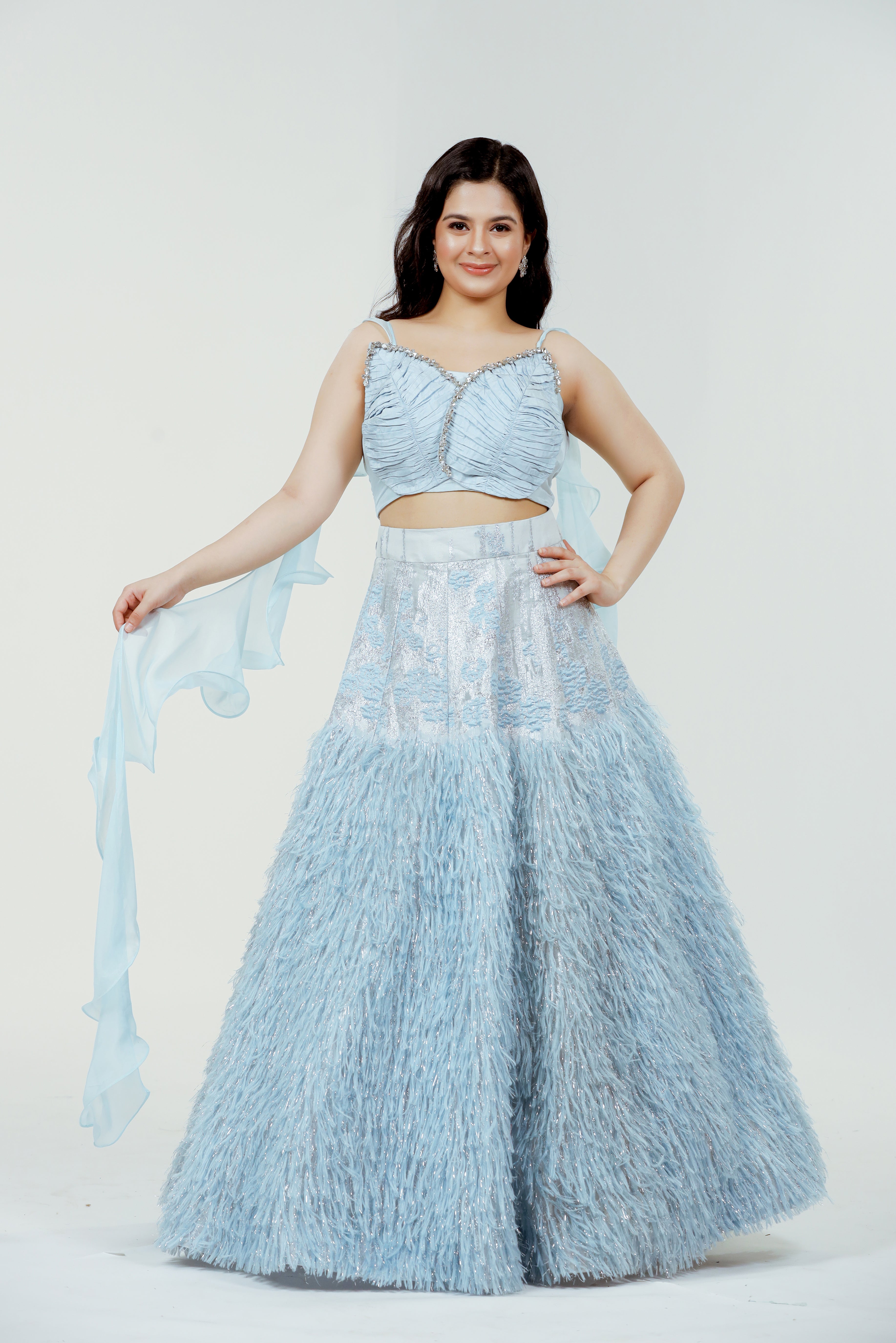 Lehenga de piel jacquard