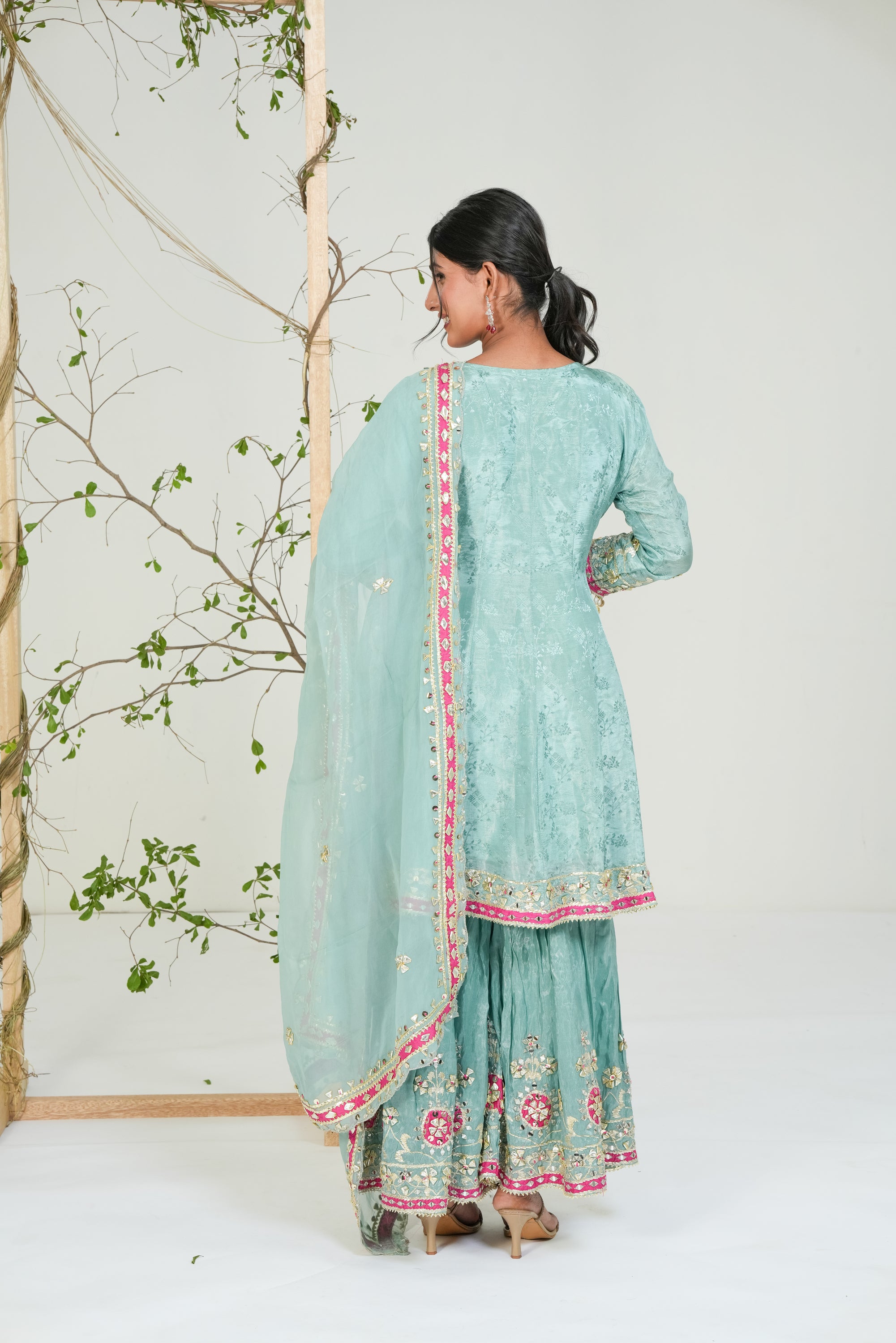 Blue and Pink Gota Patti Kaftan Set