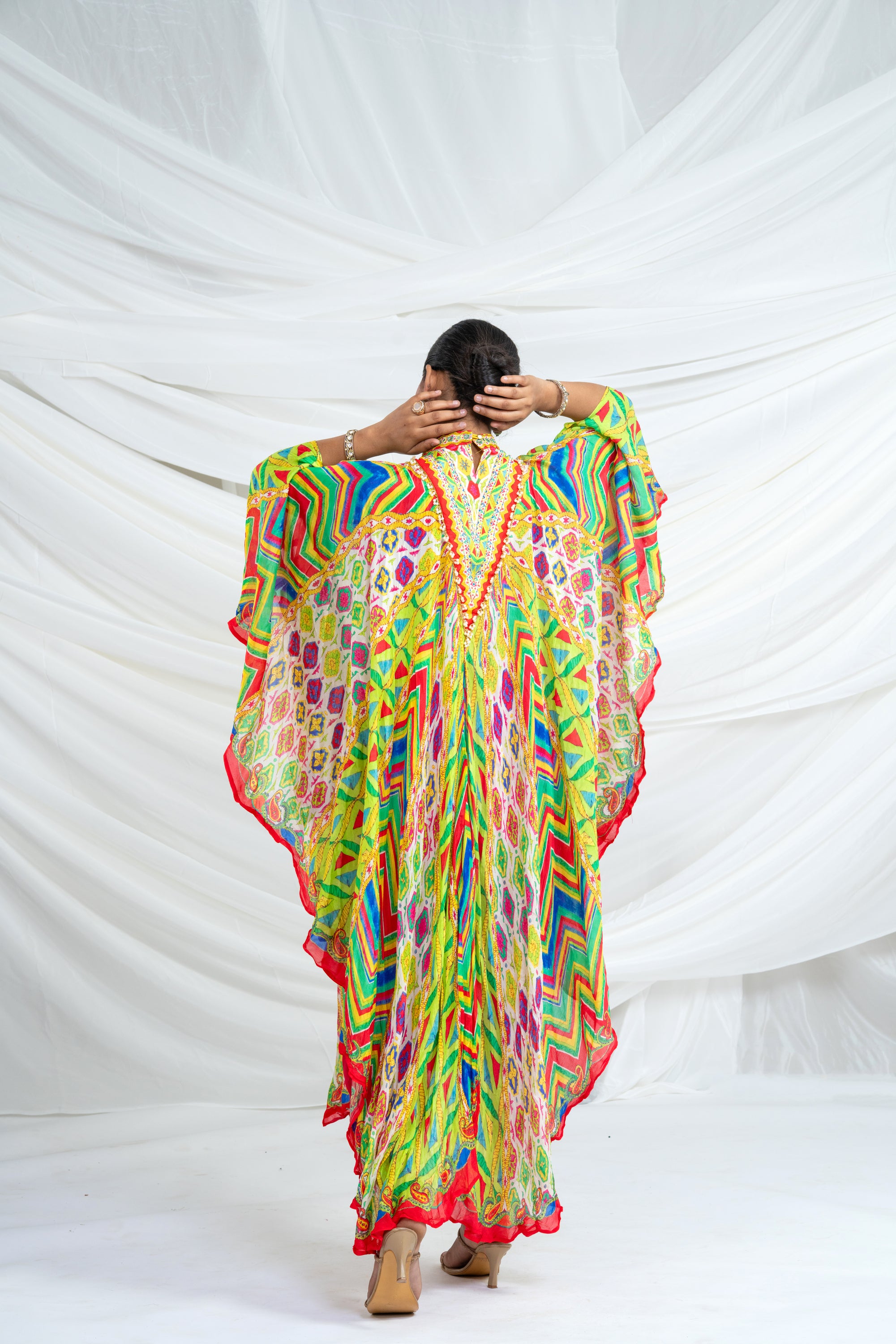 Multicolor Geometrical Pattern Kaftan Set