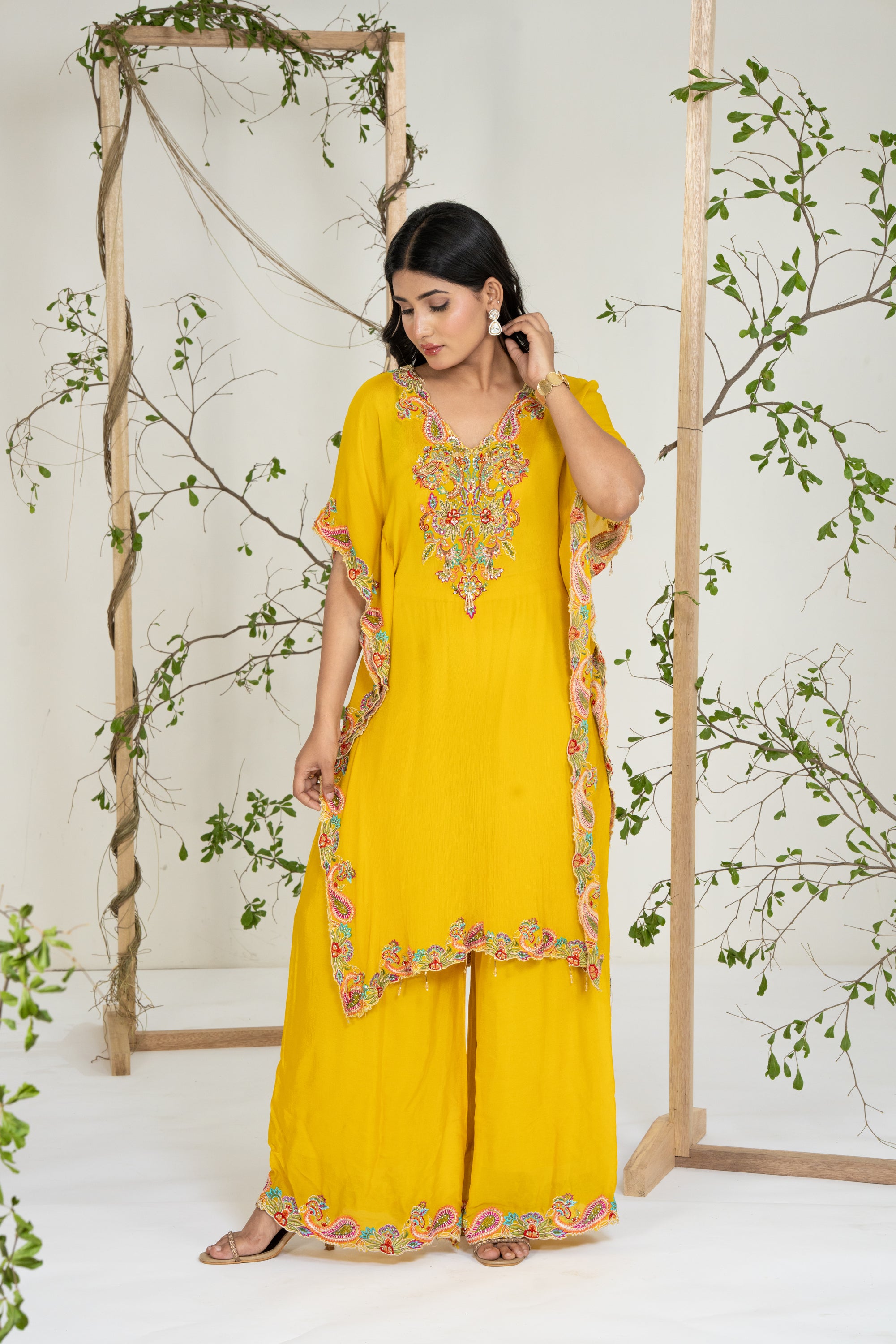 Yellow Multicolor Kaftan Set