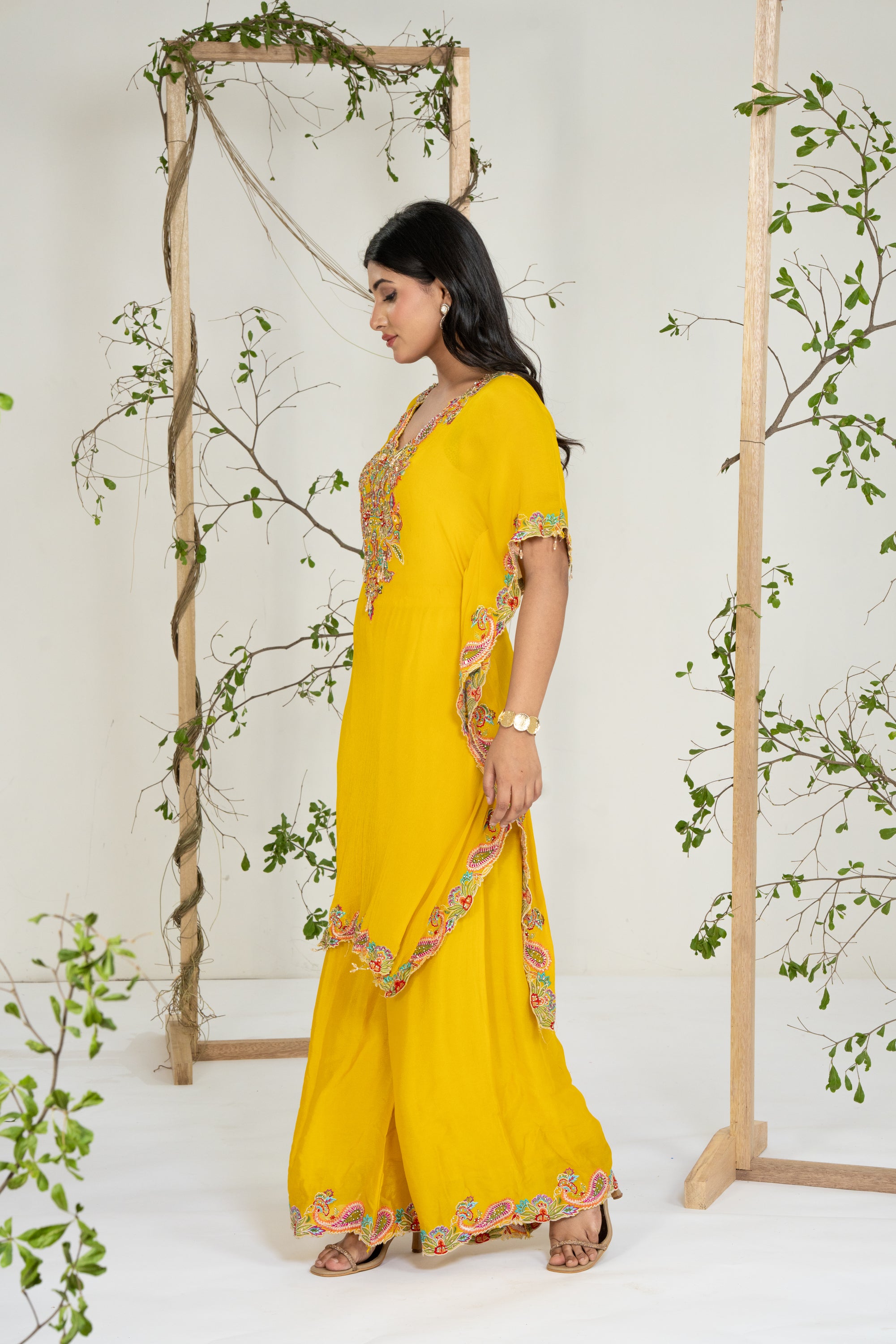 Yellow Multicolor Kaftan Set