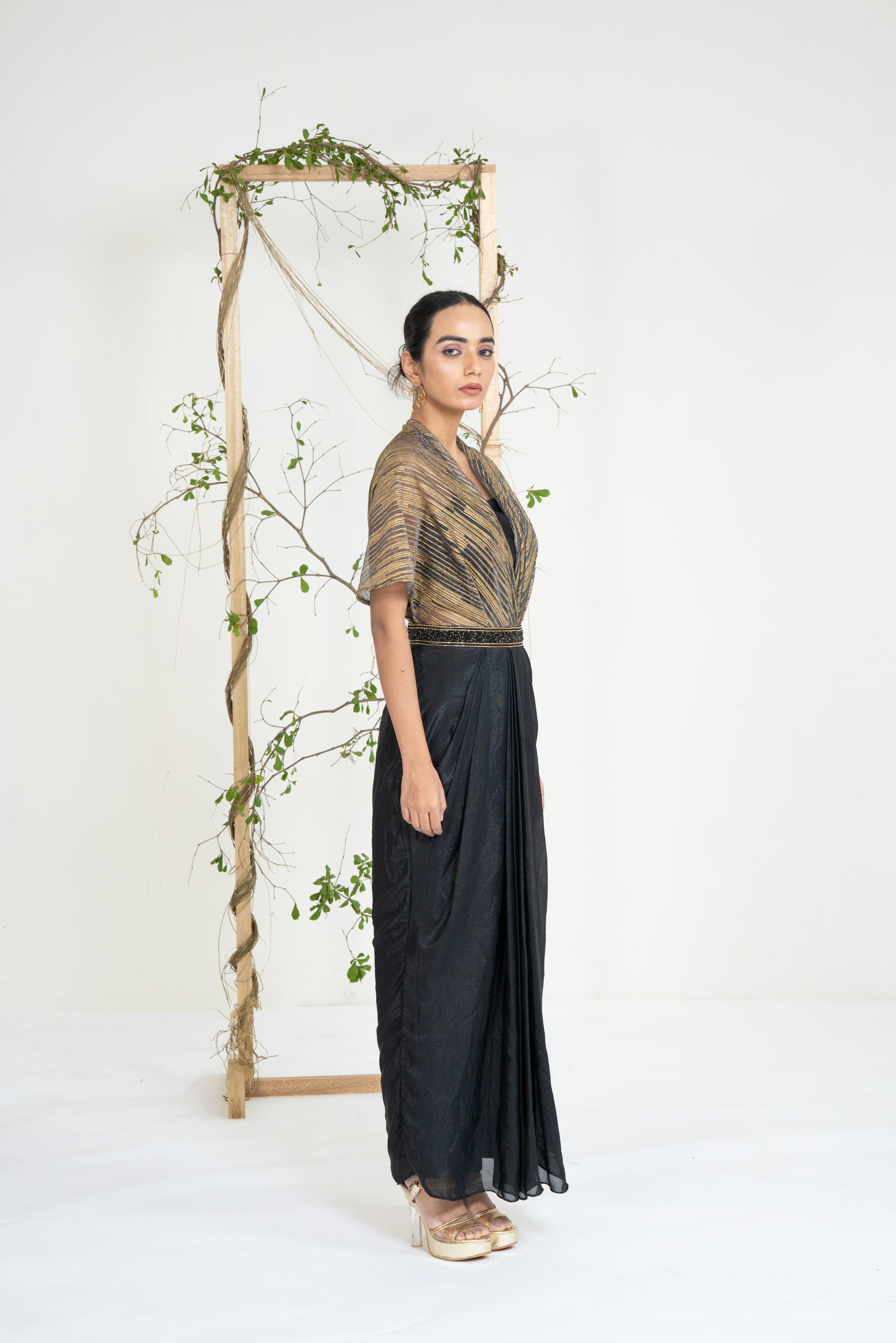 Midnight Gold Drape Gown