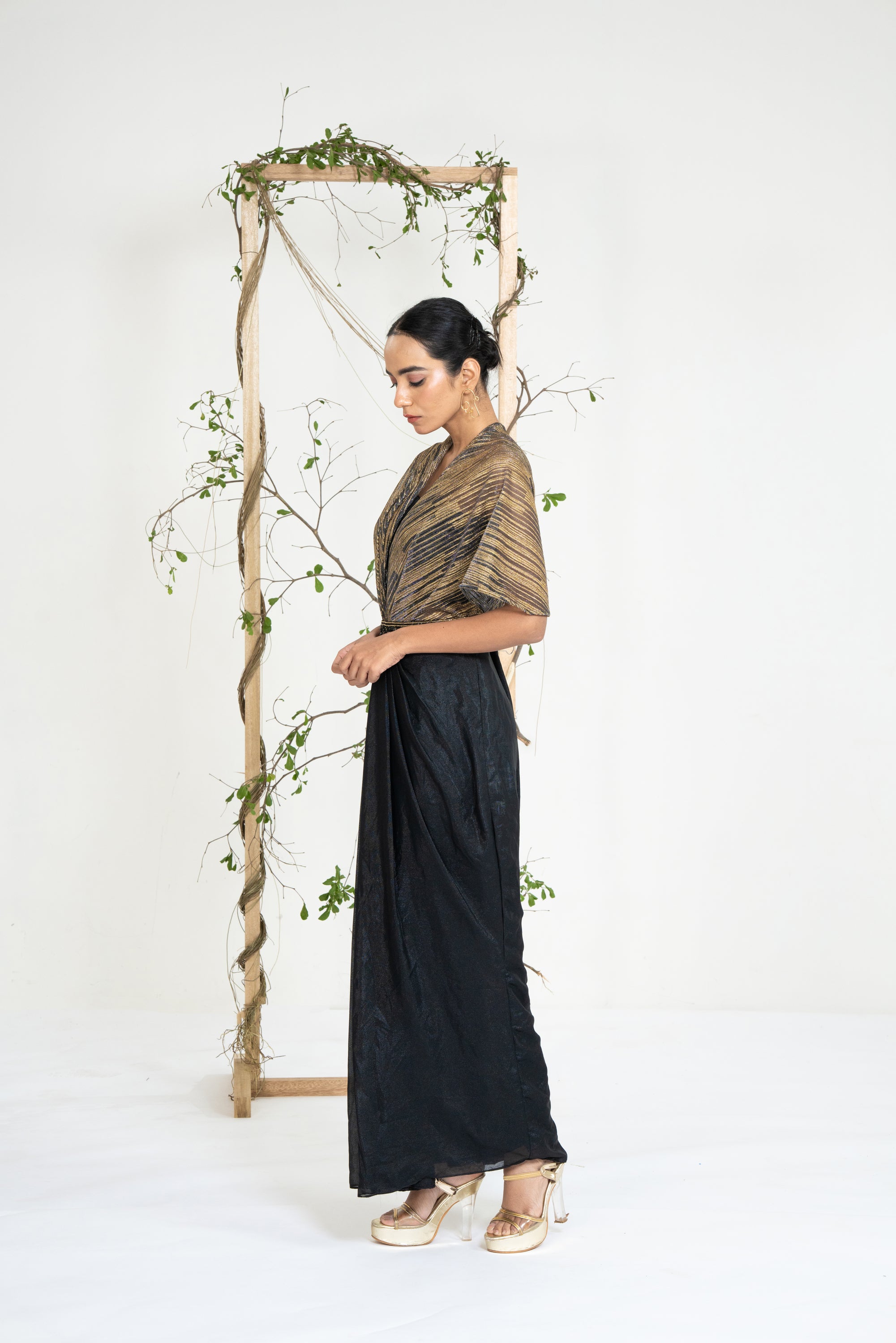 Midnight Gold Drape Gown
