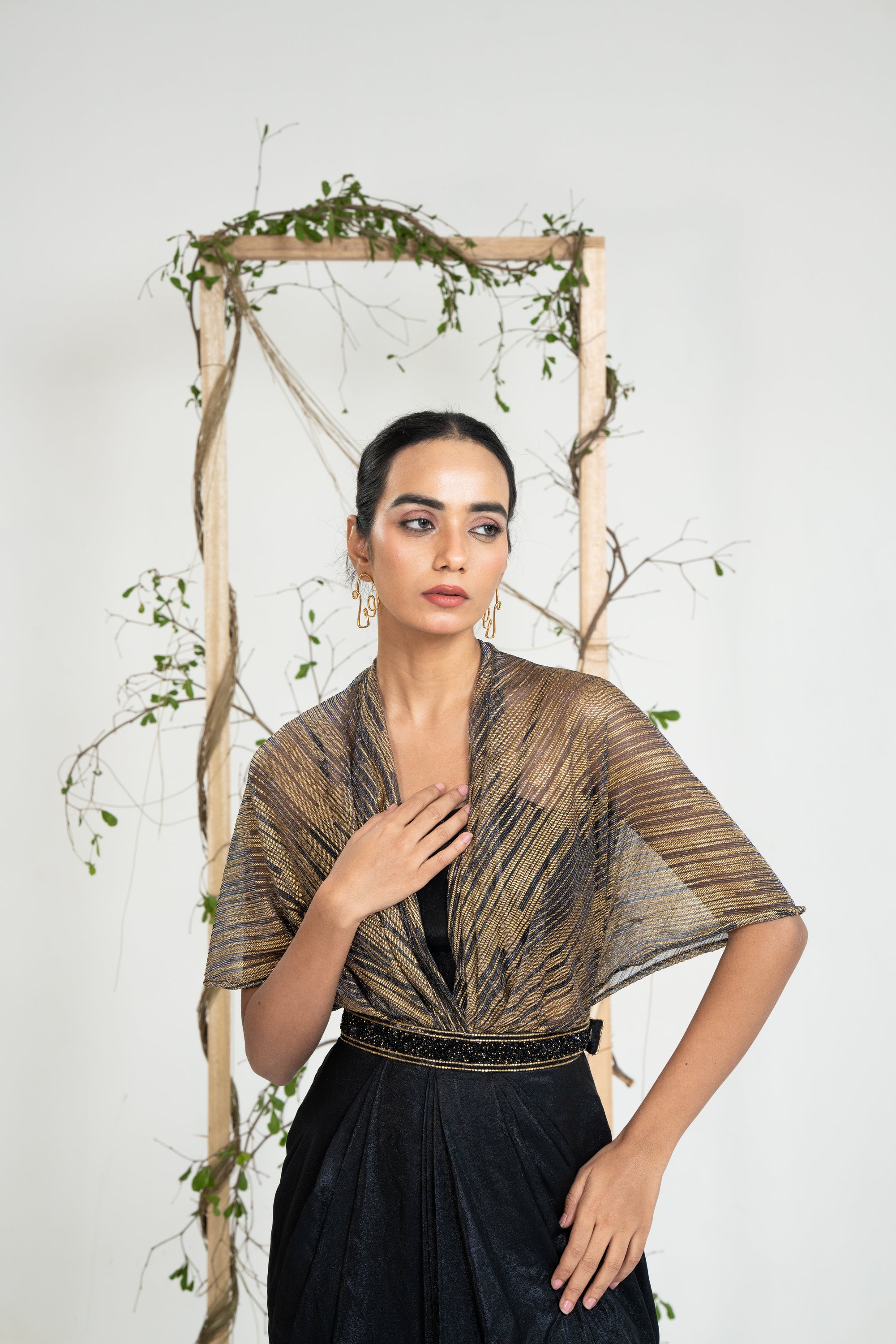 Midnight Gold Drape Gown