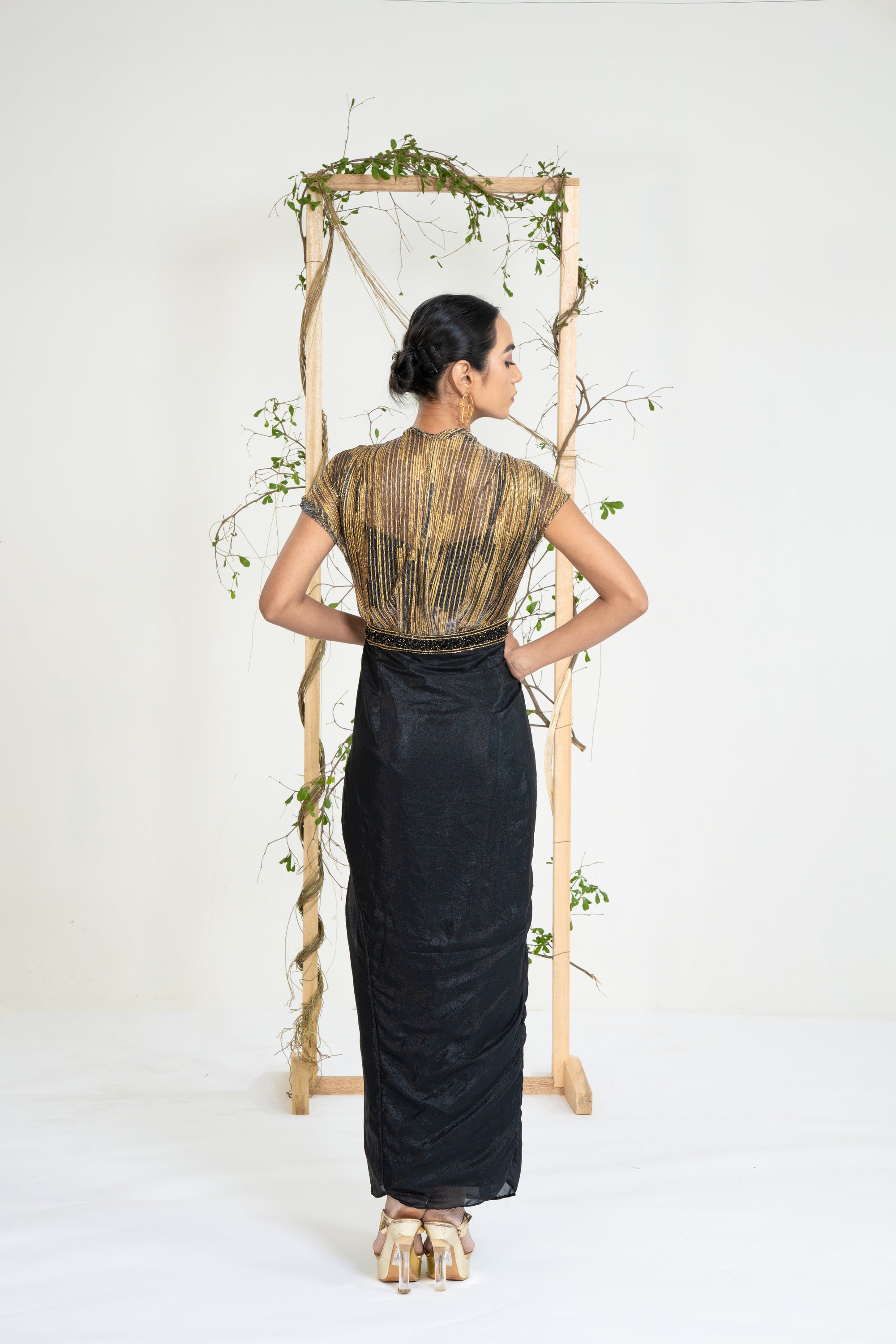 Midnight Gold Drape Gown