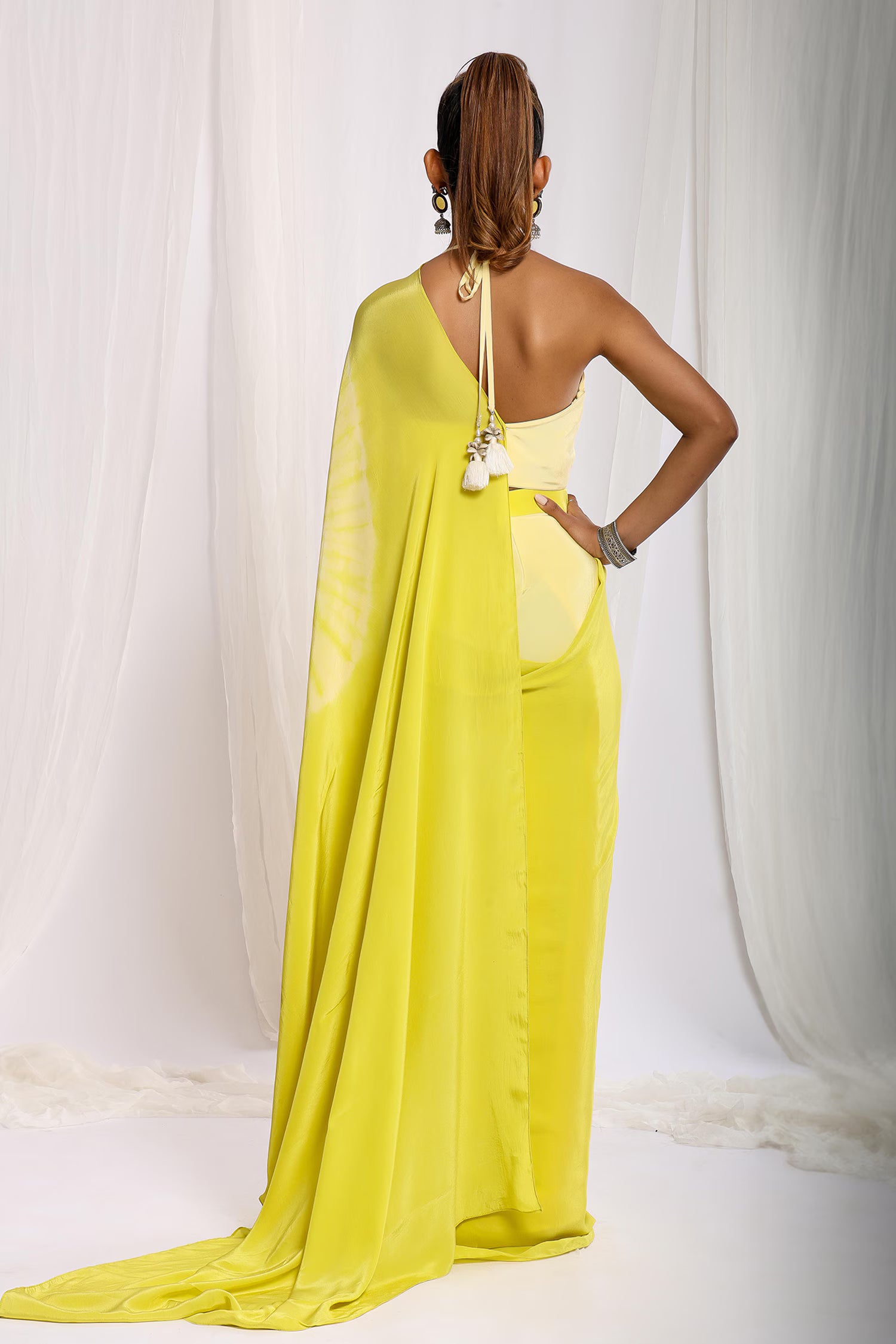 Lime Tie Dye Patch Saree