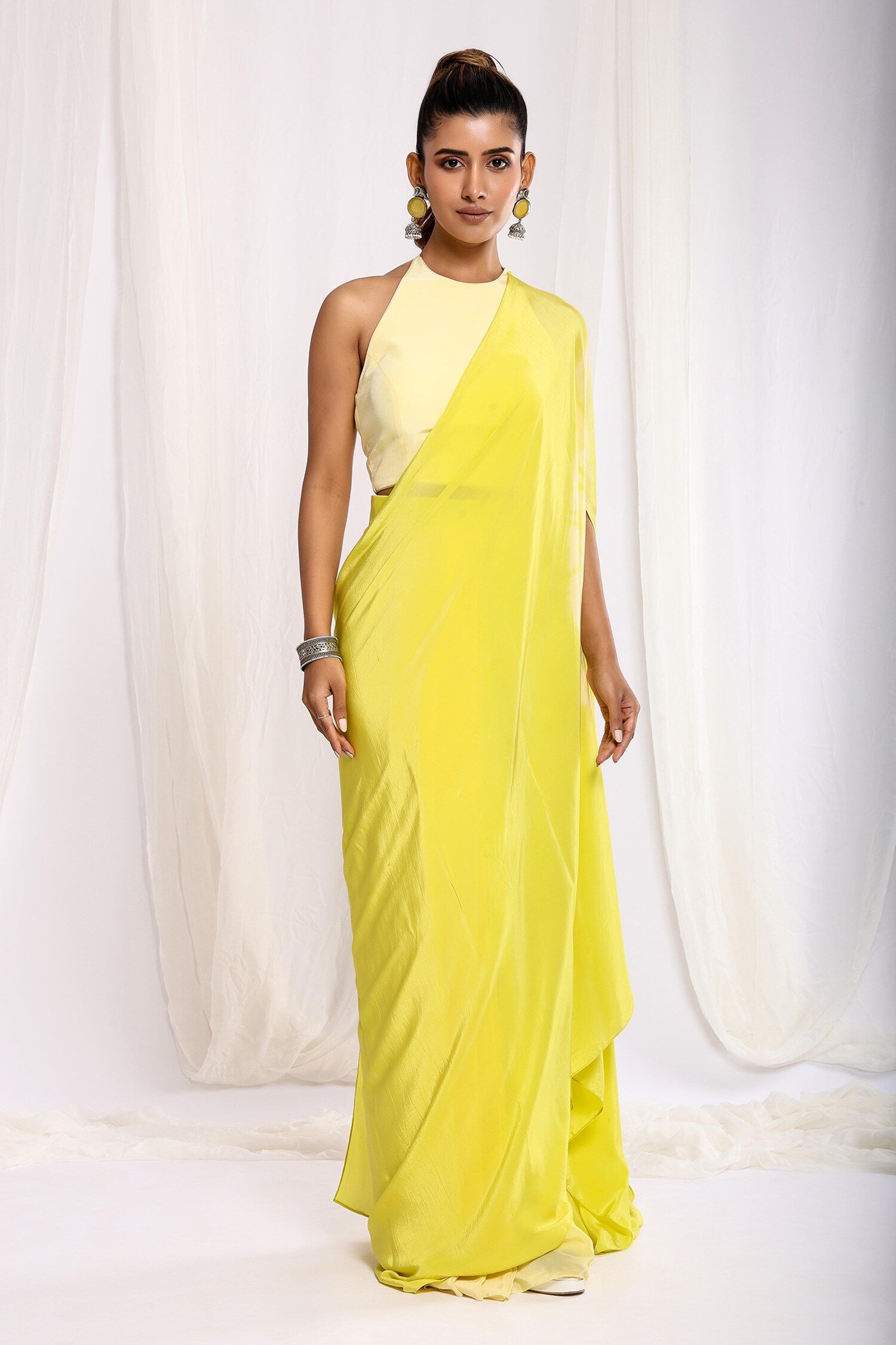 Lime Tie Dye Patch Saree