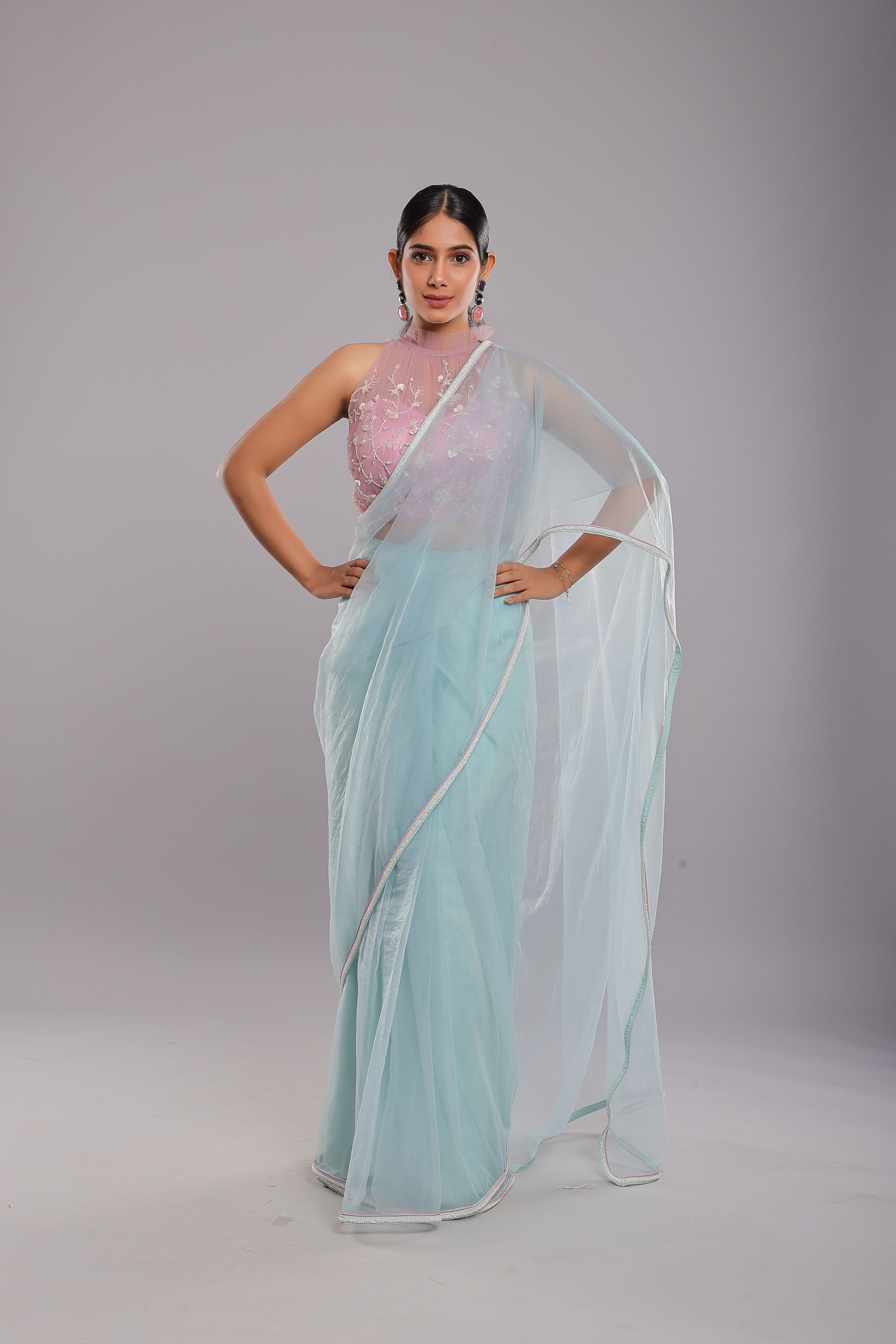 Glacial Beauty Handcrafted Saree Set