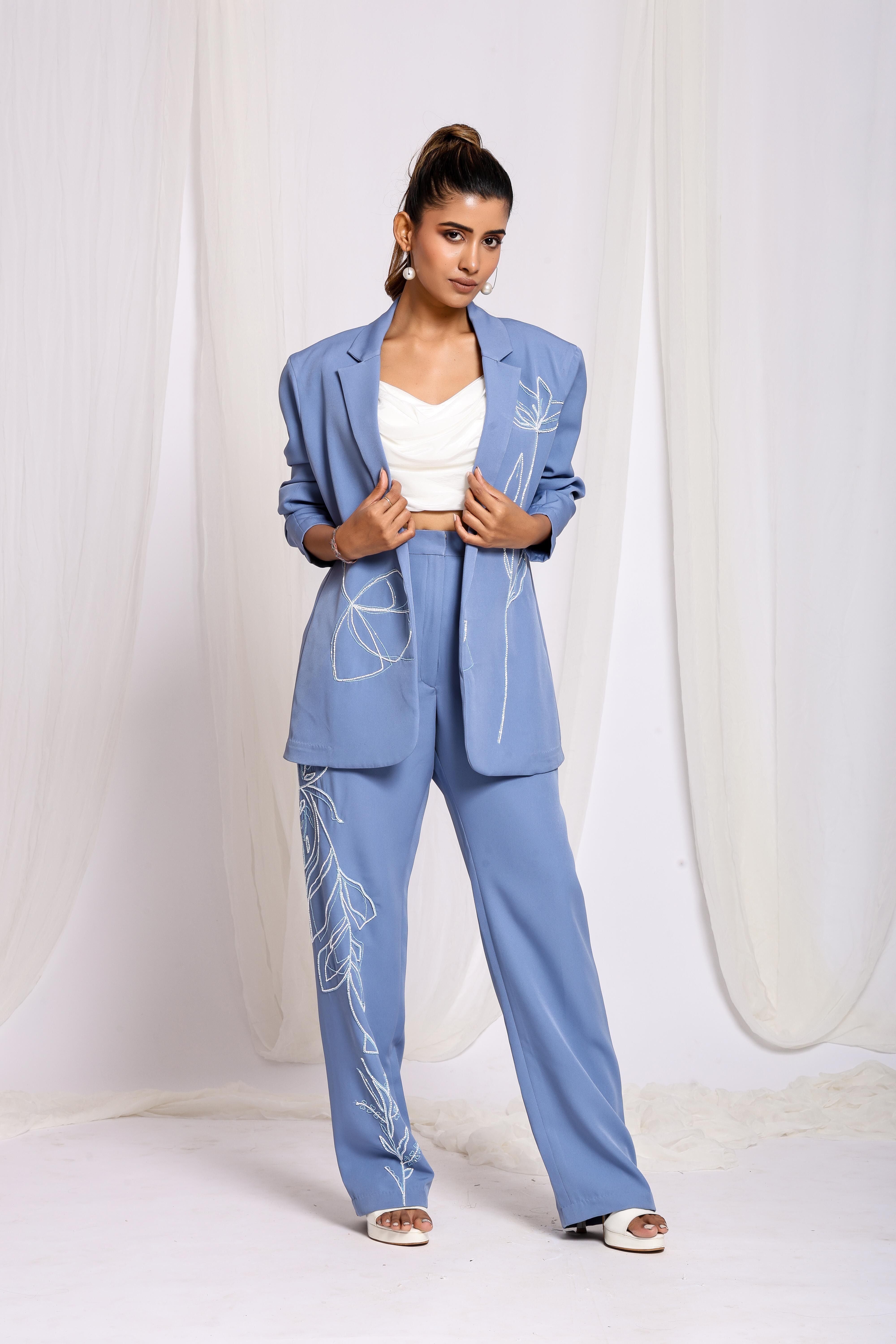 Cerulean Chic Blazer & Pant Duo