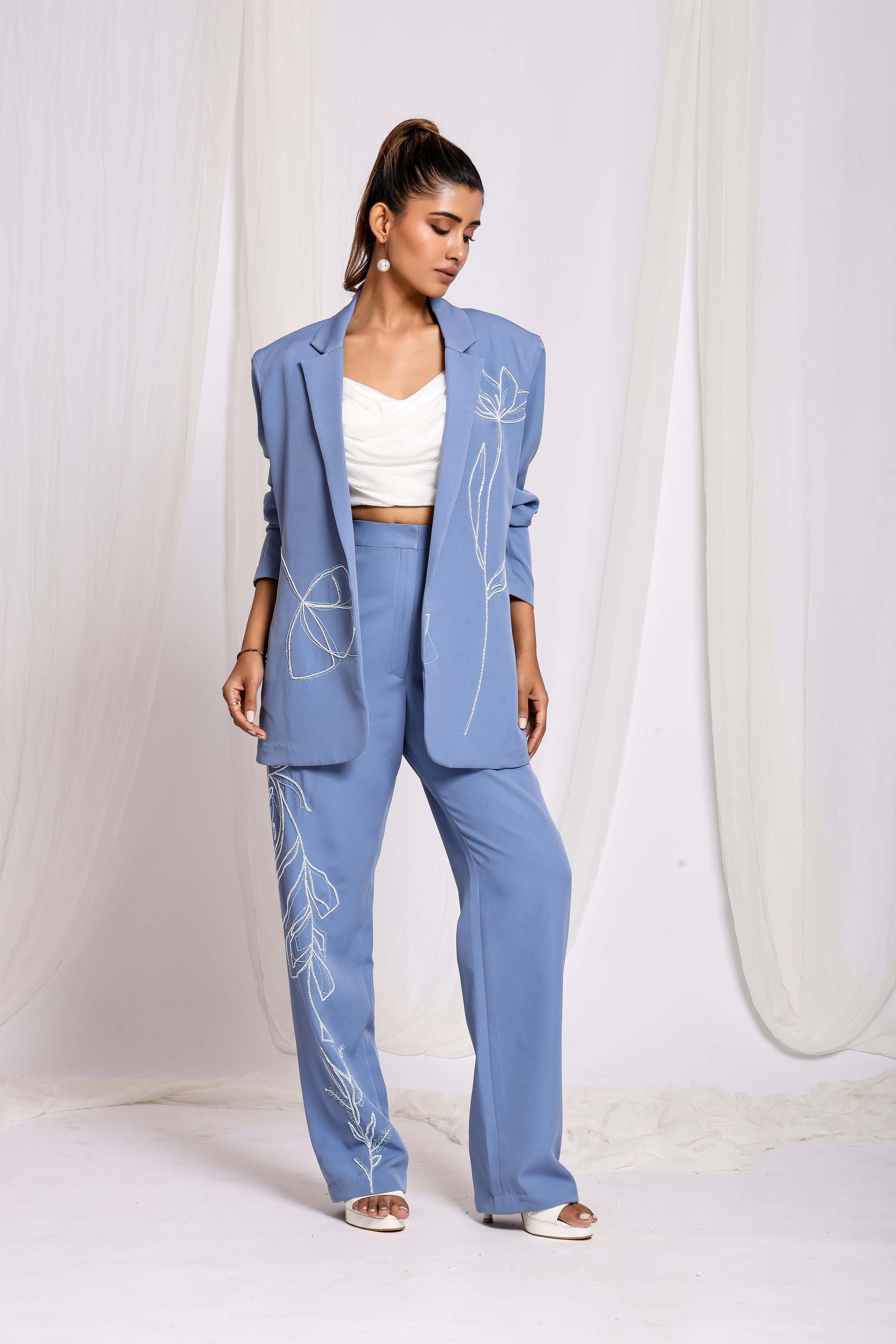 Cerulean Chic Blazer & Pant Duo