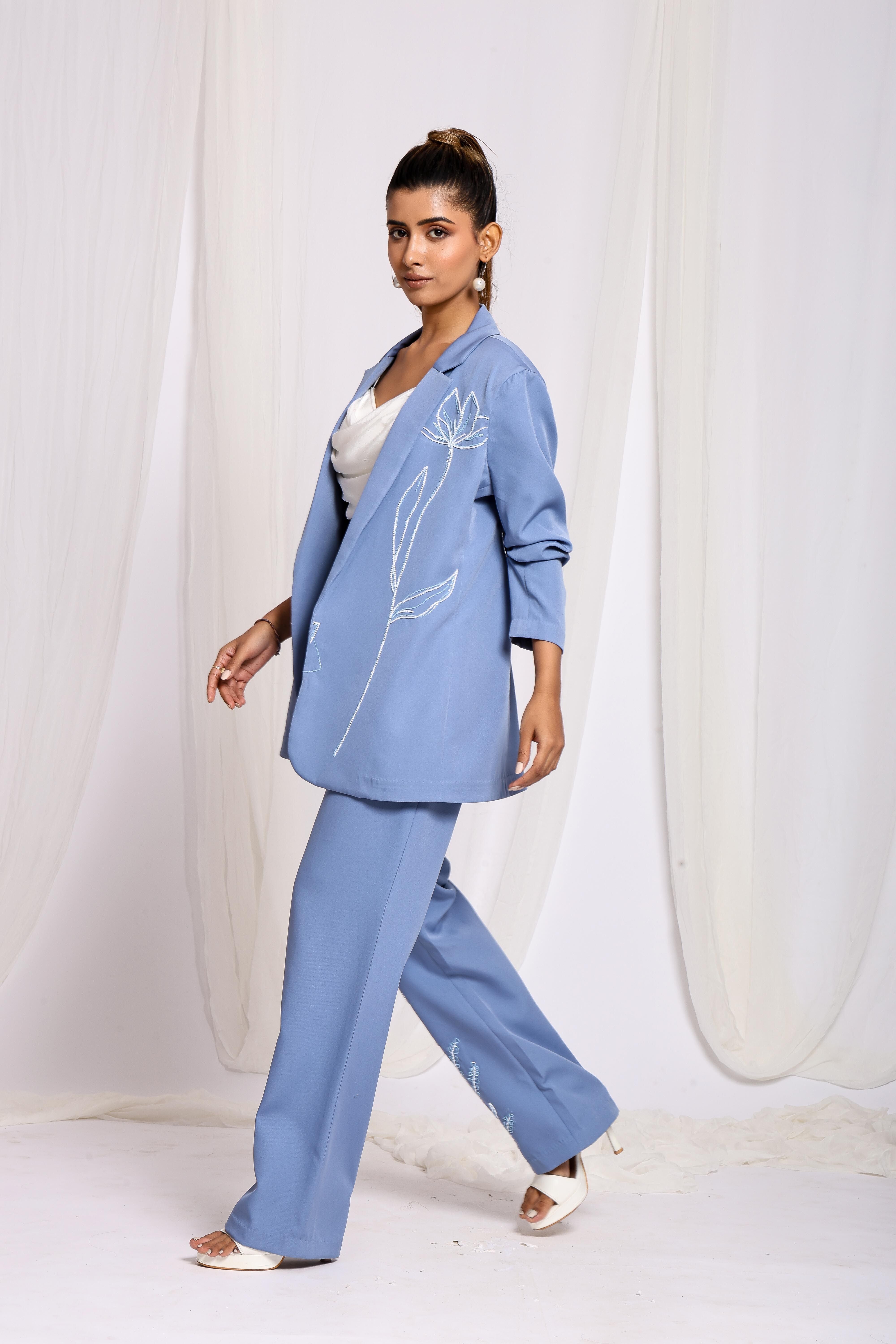 Cerulean Chic Blazer & Pant Duo