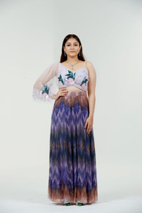 Conjunto Palazzo con lentejuelas moradas