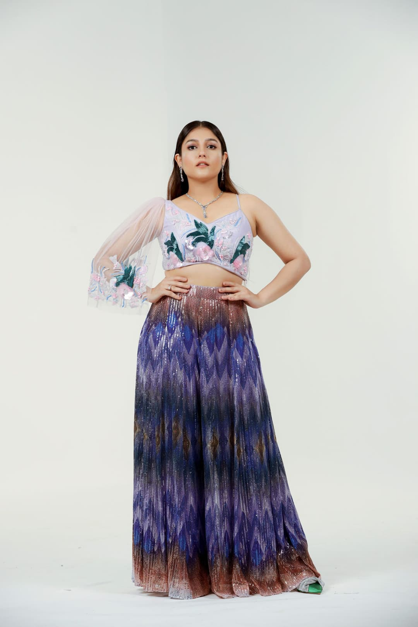 Purple Sequin Palazzo Set