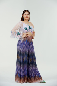 Conjunto Palazzo con lentejuelas moradas