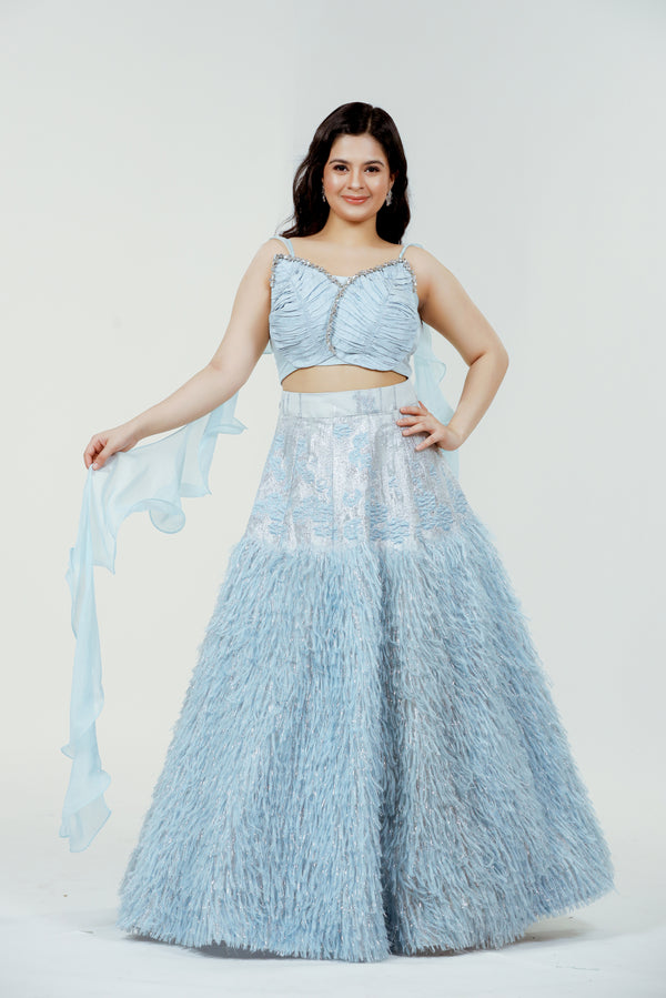 Fur Jacquard Lehenga