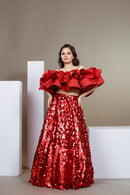Red Sequin Off-Shoulder Set