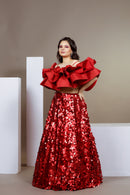Red Sequin Off-Shoulder Set