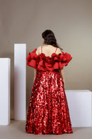 Red Sequin Off-Shoulder Set