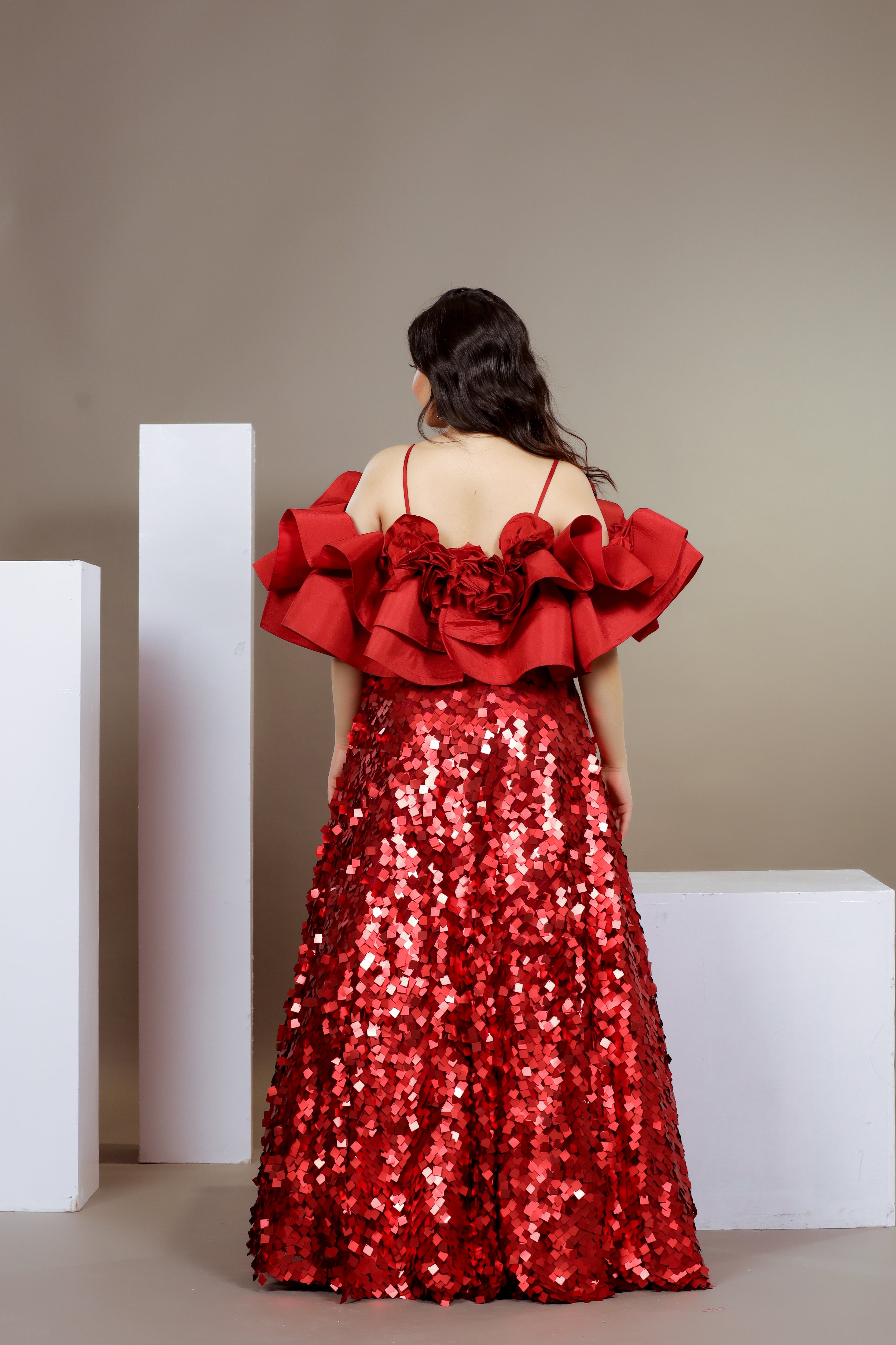 Red Sequin Off-Shoulder Set