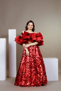 Red Sequin Off-Shoulder Set