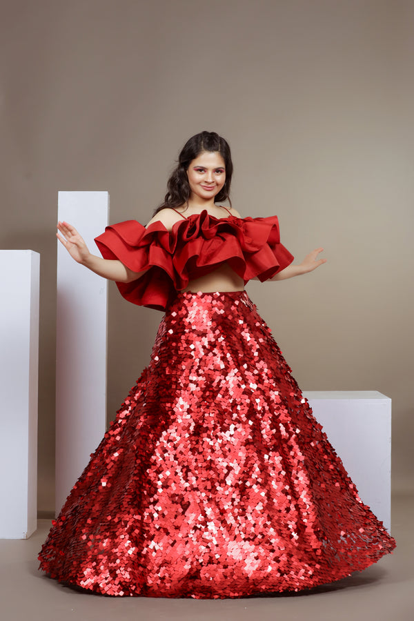 Red Sequin Off-Shoulder Set