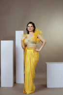 Conjunto de lehenga drapeado con efecto sol