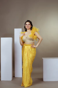Conjunto de lehenga drapeado con efecto sol