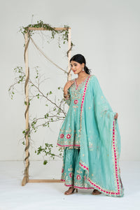 Blue and Pink Gota Patti Kaftan Set