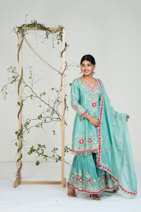 Blue and Pink Gota Patti Kaftan Set