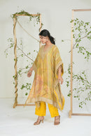 Multicolor Stripes Pattern Kaftan Set Yellow