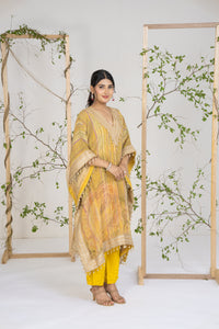 Multicolor Stripes Pattern Kaftan Set Yellow