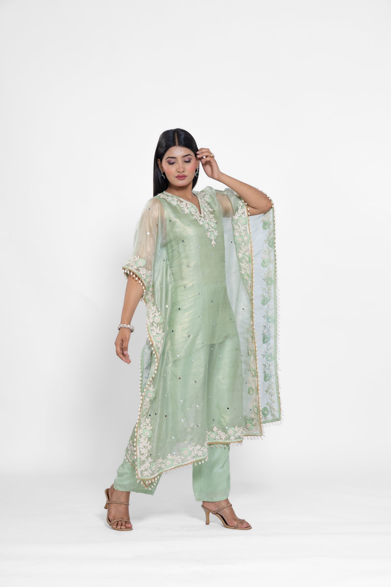 Green Thread Kaftan Set