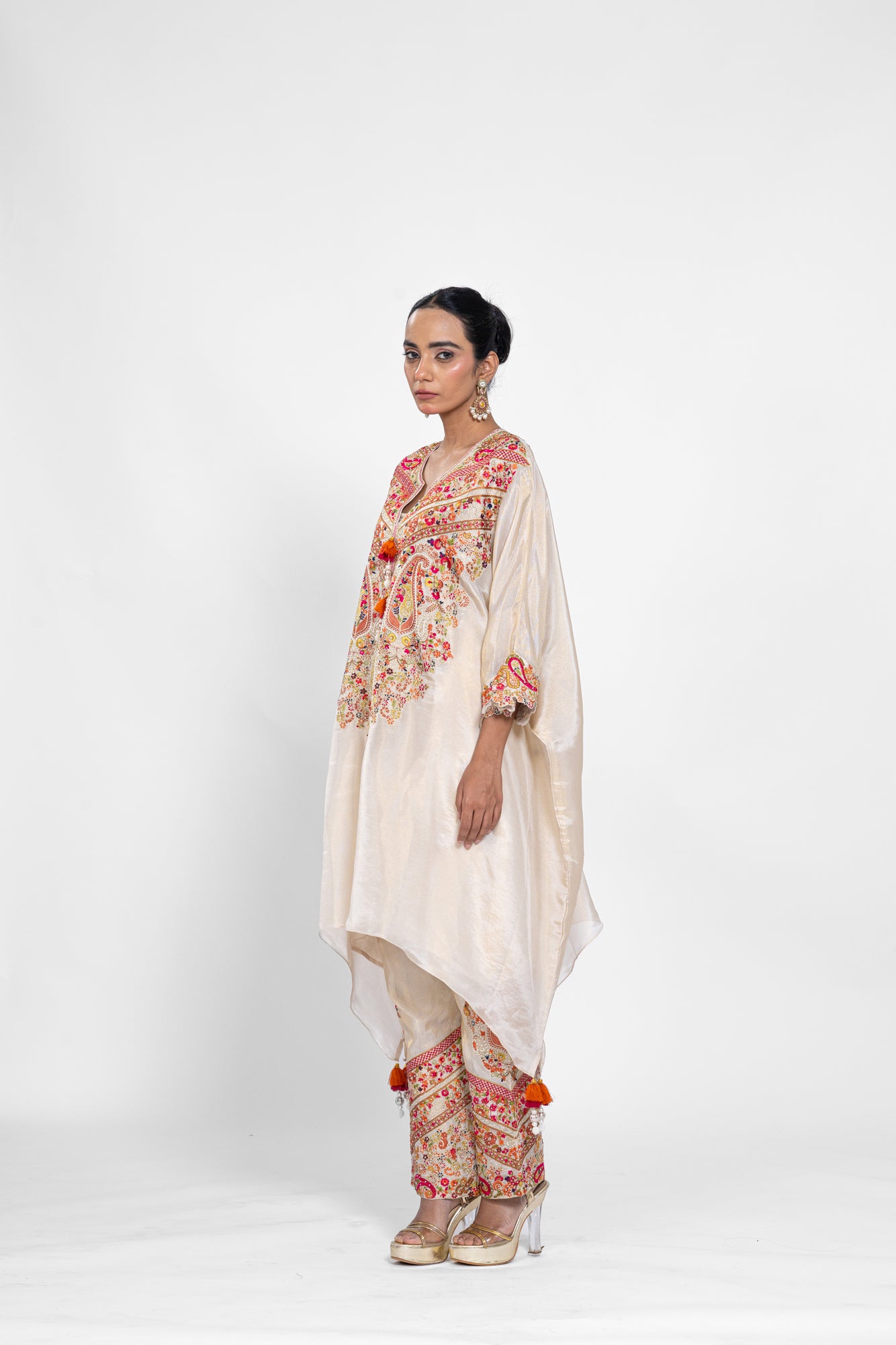 Golden Tissue Kaftan Set with Pants