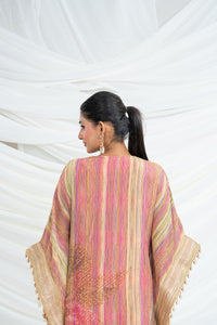 Multicolor Stripes Pattern Kaftan Set Pink