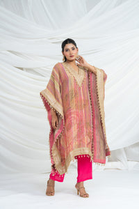 Multicolor Stripes Pattern Kaftan Set Pink