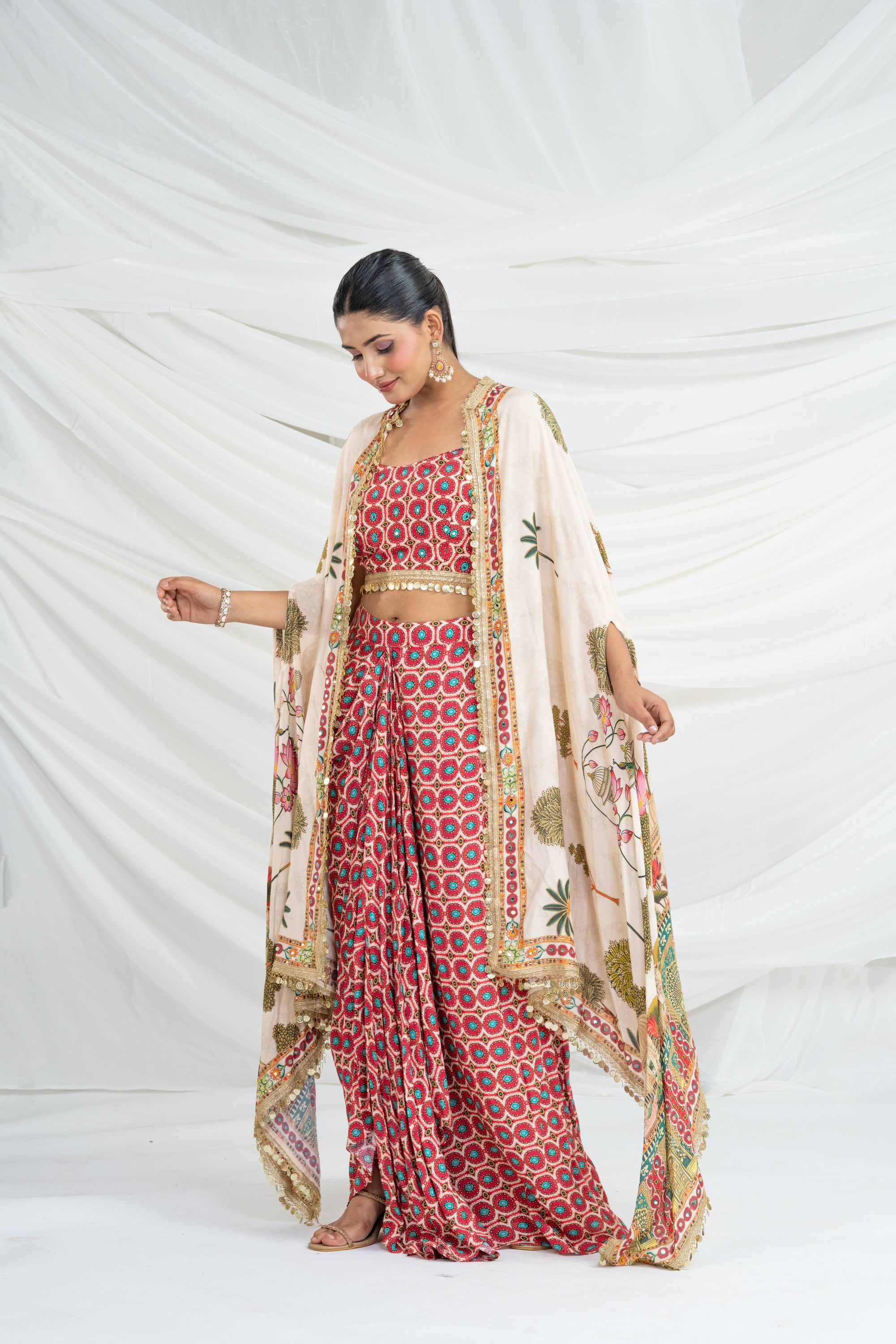 Red Three Piece Printed Set
