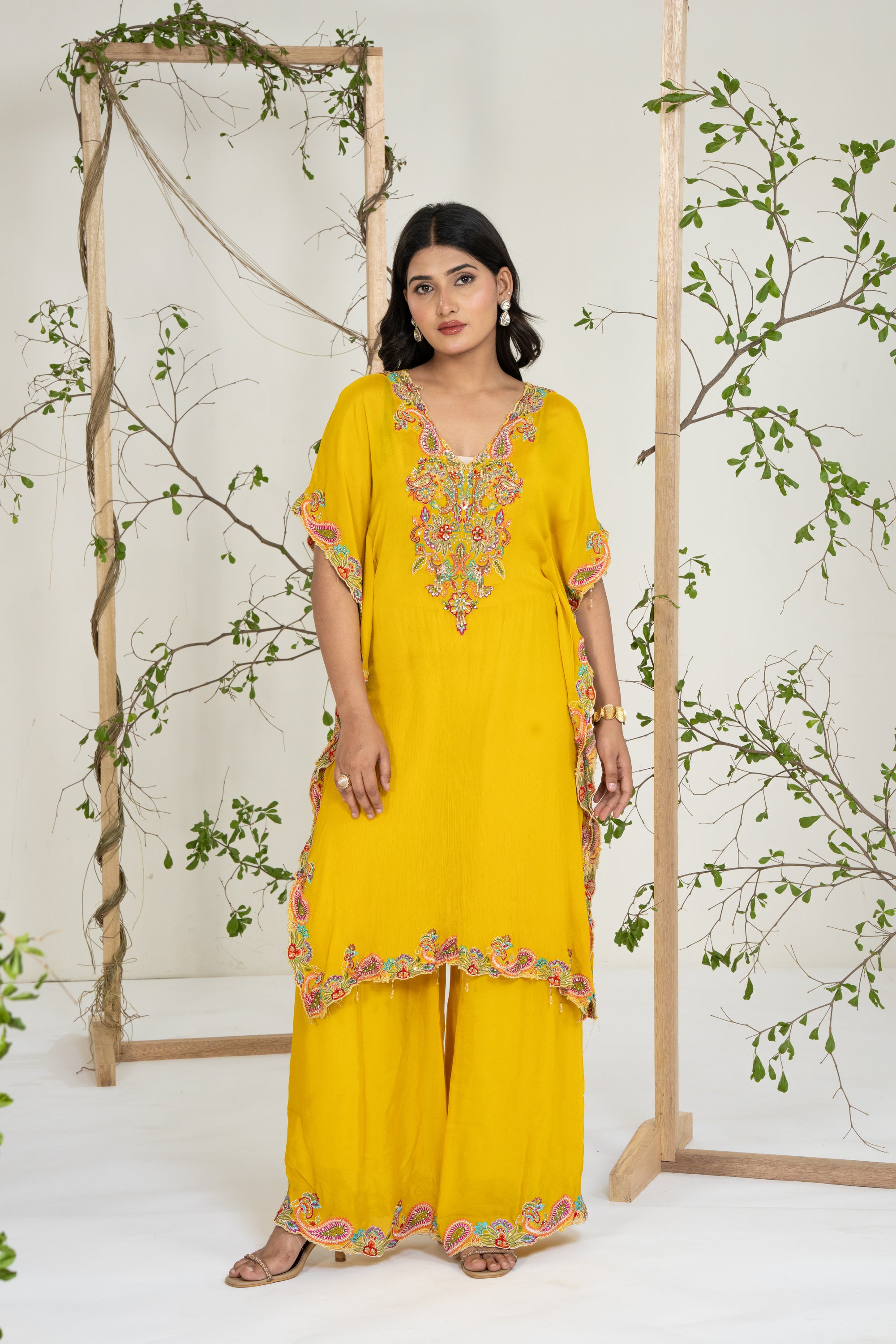 Yellow Multicolor Kaftan Set