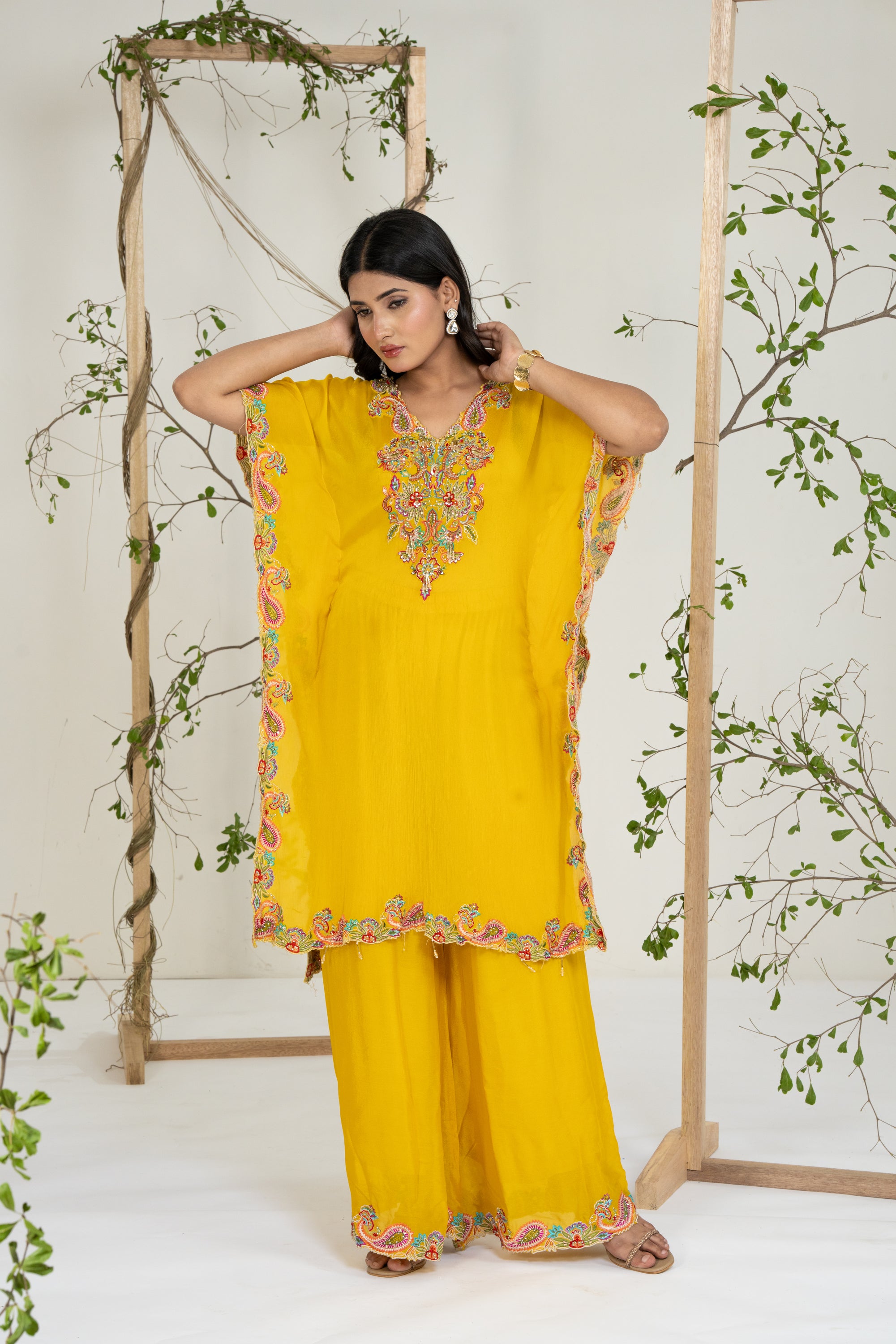 Yellow Multicolor Kaftan Set