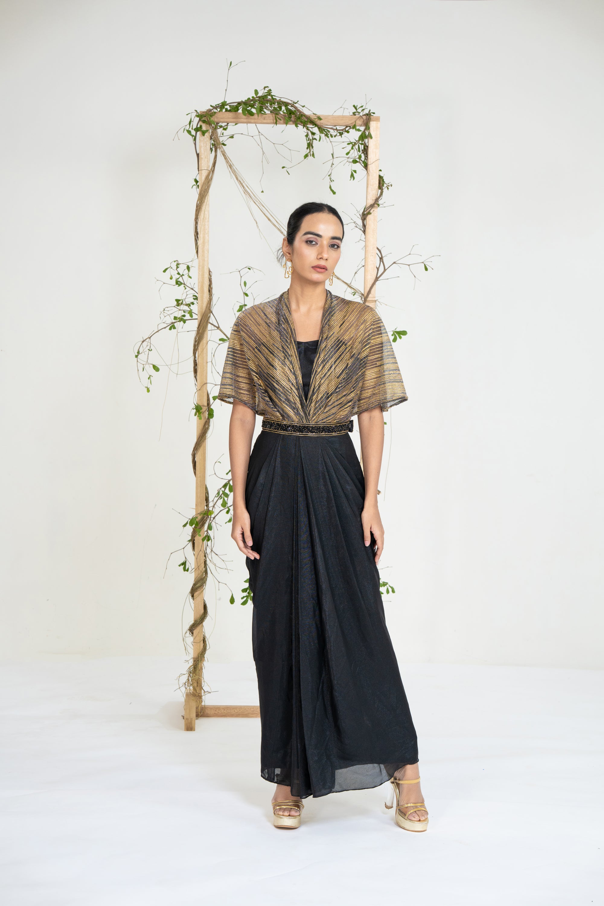 Midnight Gold Drape Gown