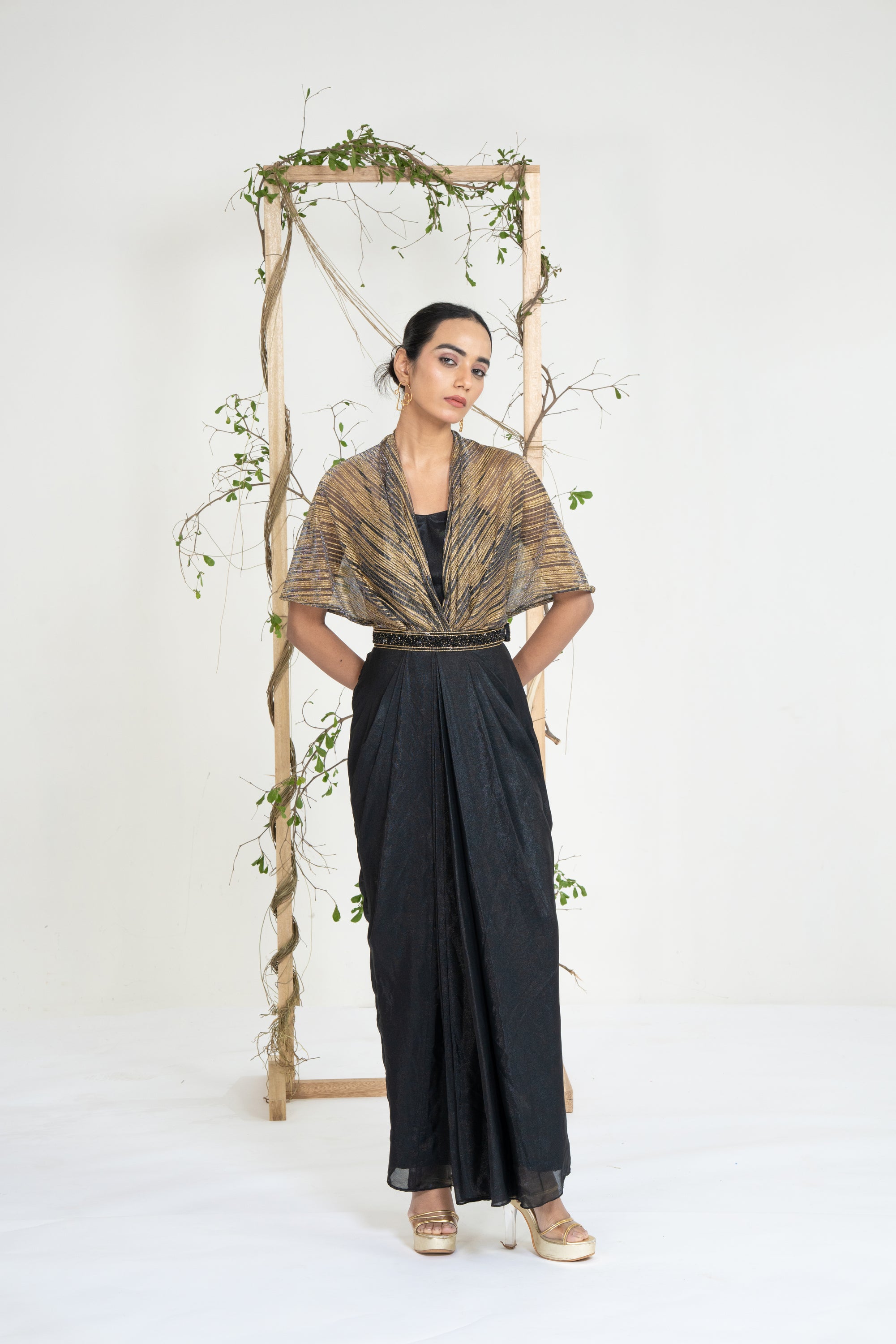 Midnight Gold Drape Gown