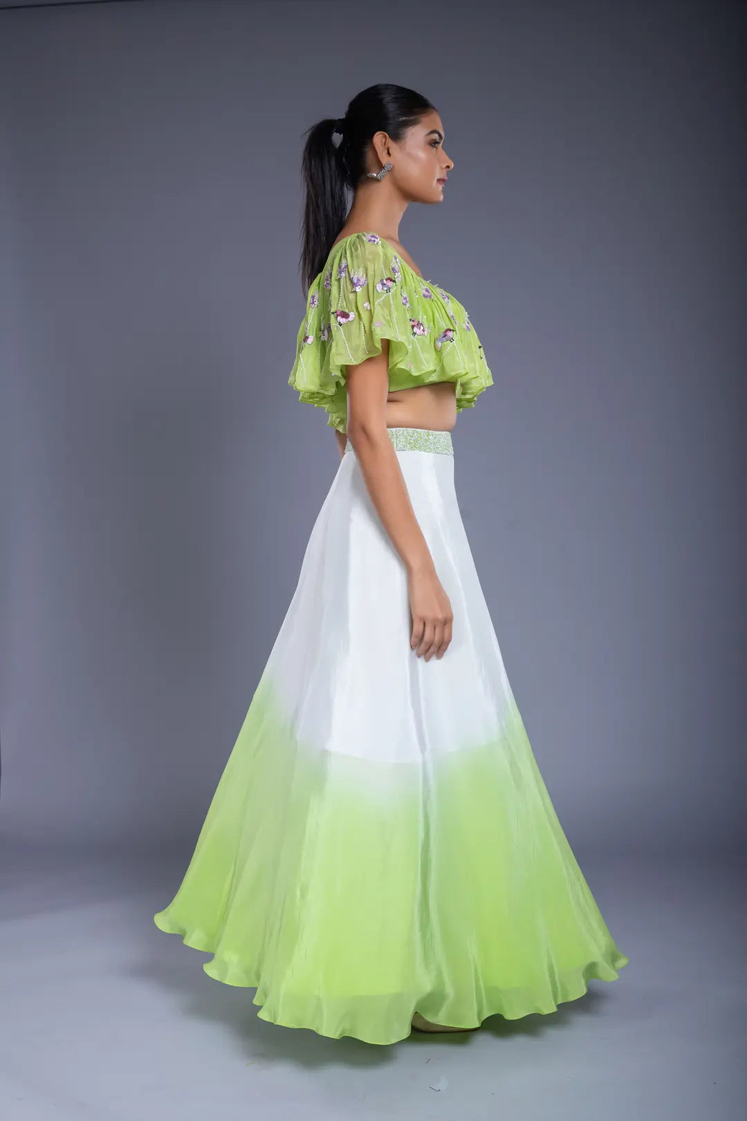 Ensemble Lehenga vert