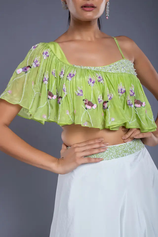 Ensemble Lehenga vert